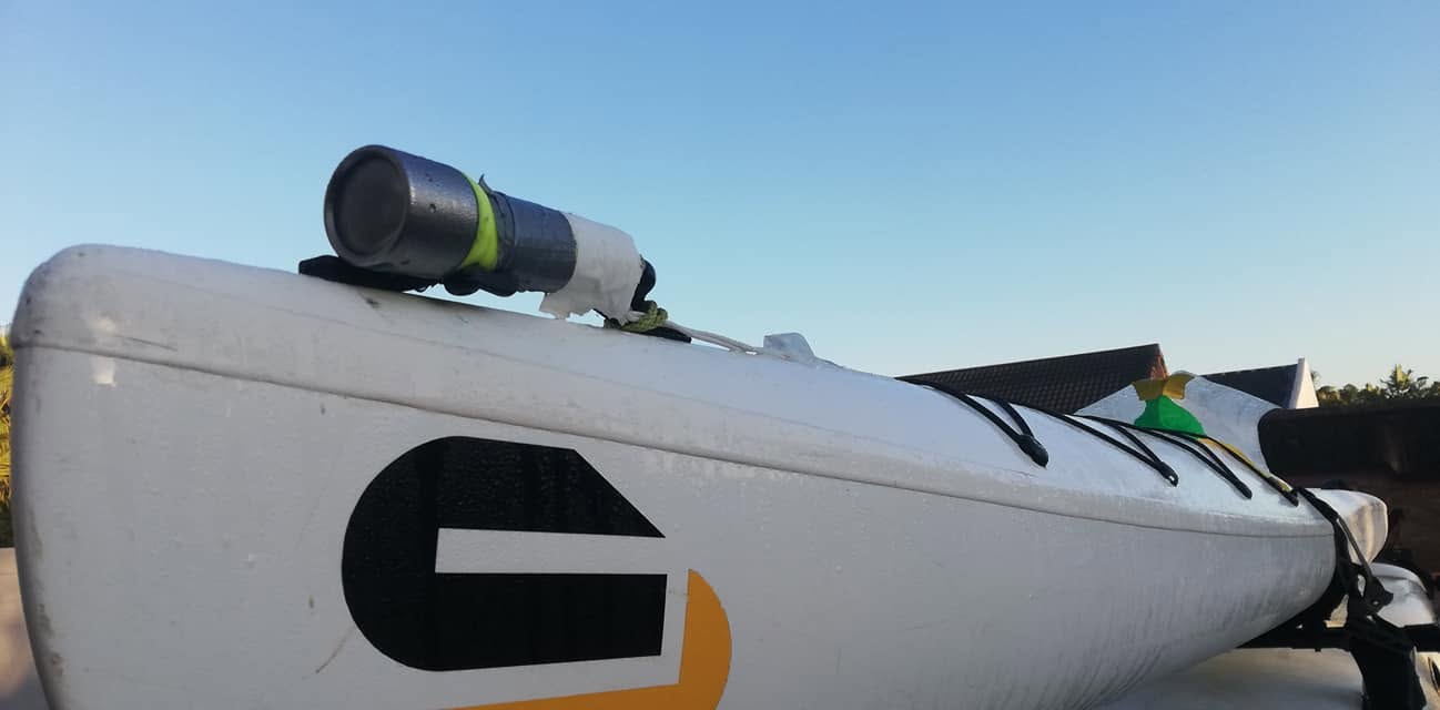 The duct tape fish scales covering the gash in the hull