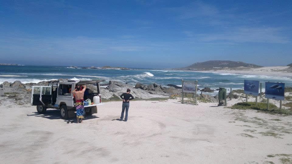 Support vehicle stop along the whale-watching coast near Gansbaai, en route to Danger Point