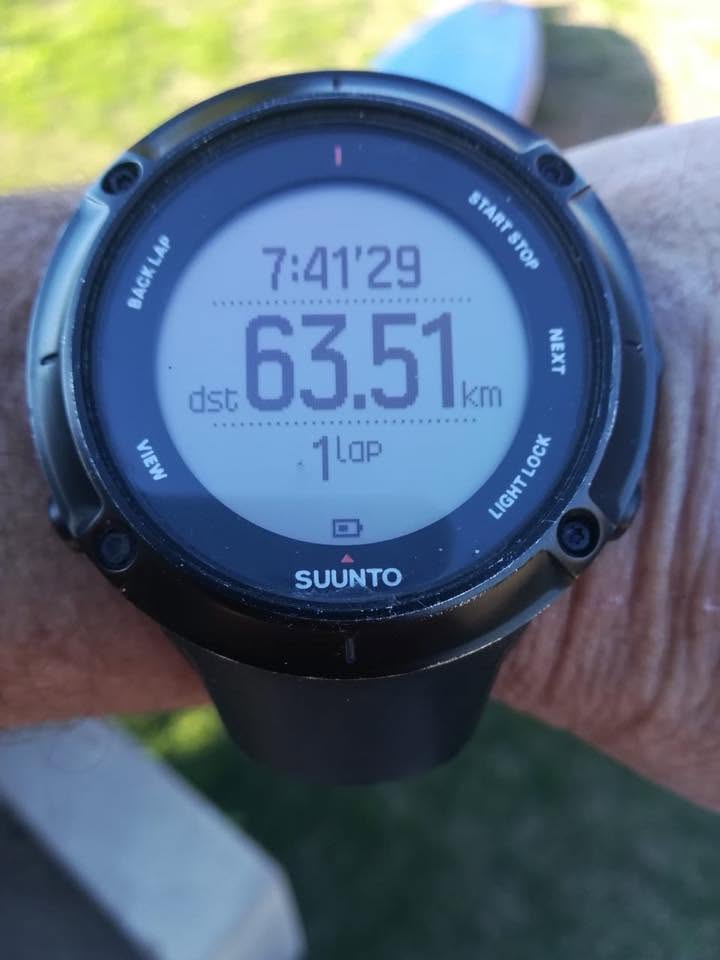 GPS watch reading 63.51km at the end of day 2