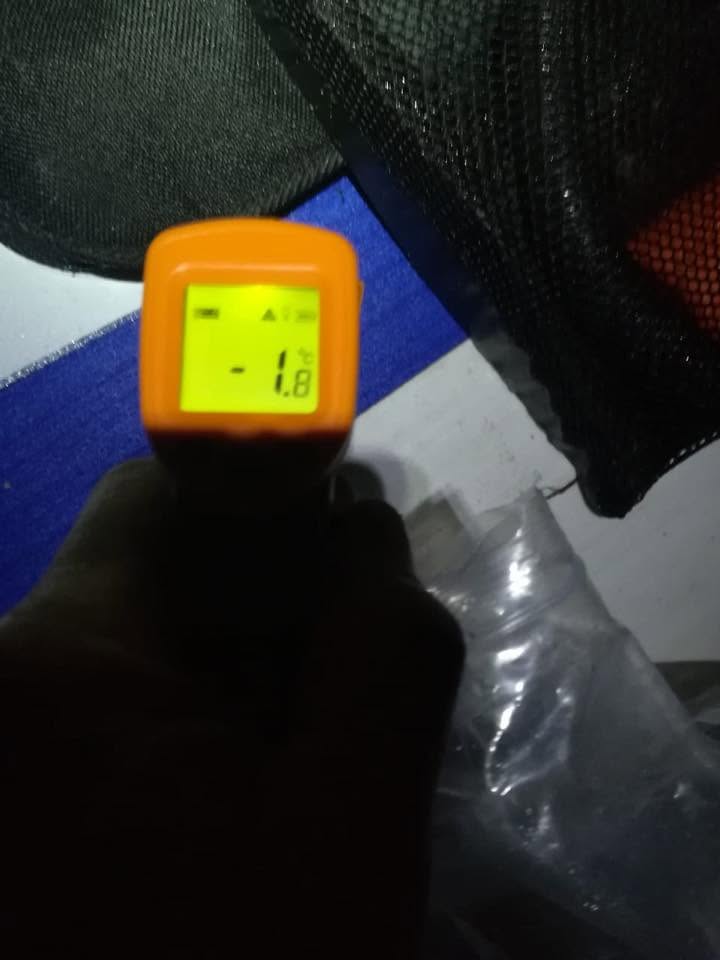 Thermometer reading -1.8 degrees on a chilly morning
