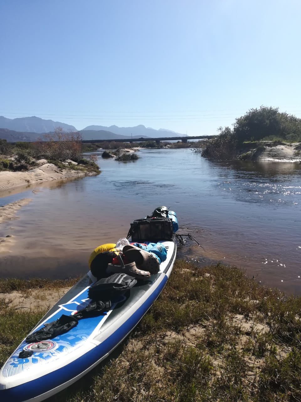 Loaded SUP board at the source of the Breede River below Mitchell’s Pass