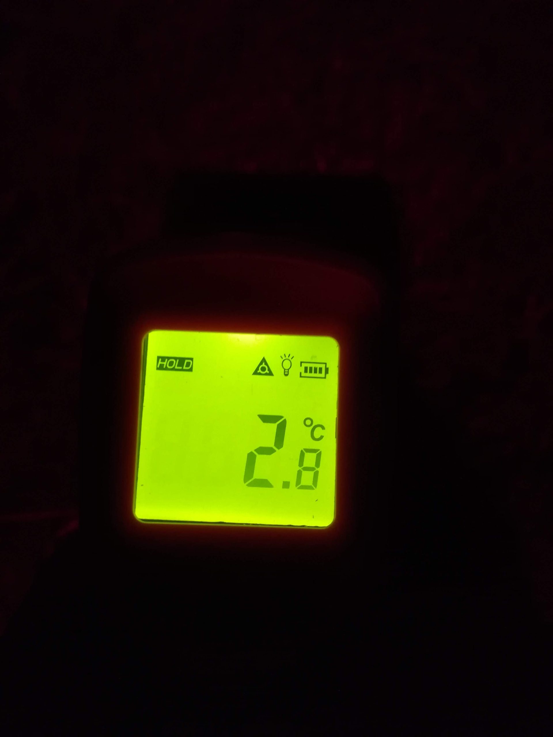 Thermometer reading 2.8 degrees that night at Napkysmond